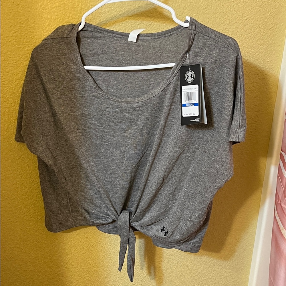 Under Armour Charcoal Women's Short Sleeve Tie-Front Crop Top Tee